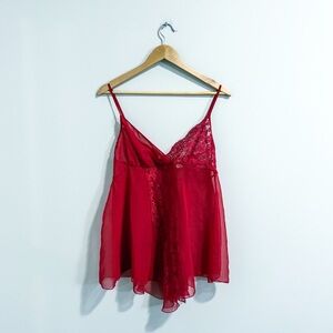 Vintage 80s Victoria’s Secret Red Lace Lingerie Slip Mini Dress Sheer Sexy